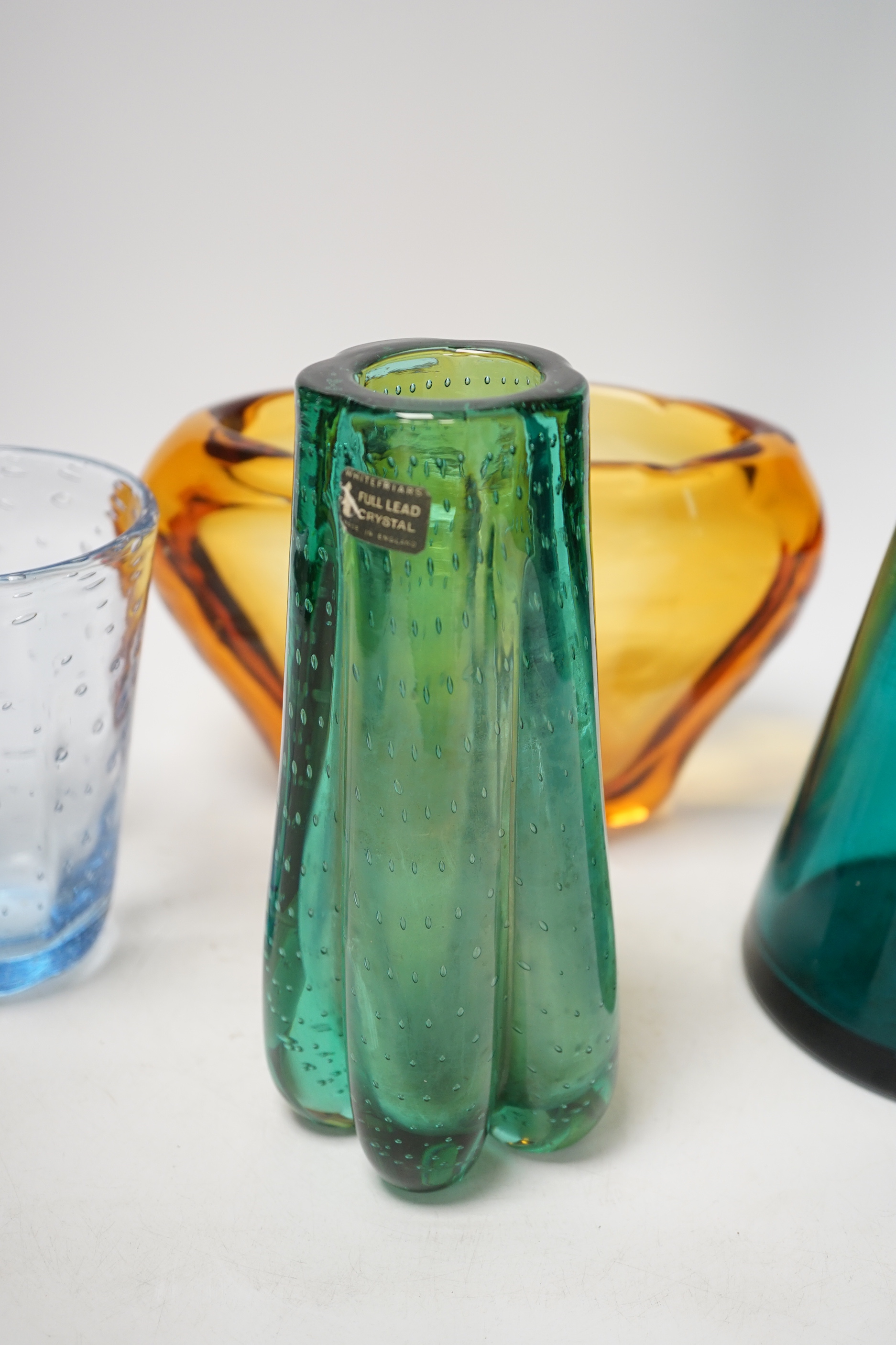 Four Whitefriars glass vases, tallest 40cm